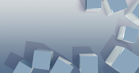 3d rendering of geometric shapes in blue color isolated on gray backgroundの写真素材