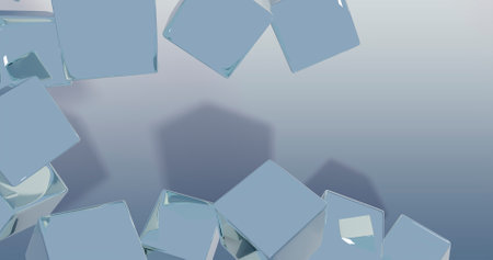 Abstract 3d rendering of chaotic geometric shapes. Randomly placed cubes with empty space....
