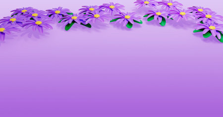 Purple daisies on a purple background with space for text