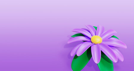 Illustration of a purple flower on a purple background with copy spaceの写真素材
