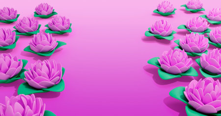 lotus flowers on pink background. 3d rendering, 3d illustration.の写真素材