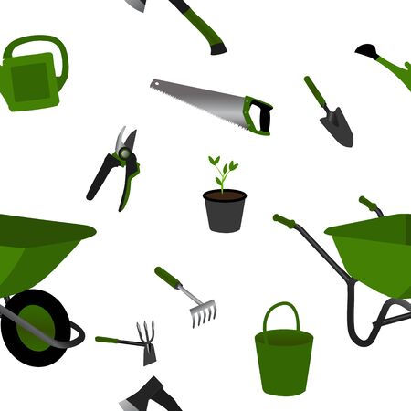 gardening tools objects seamless pattern illustration, flat designのイラスト素材