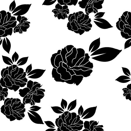 rose black and white wallpaper or textile seamless pattern designのイラスト素材