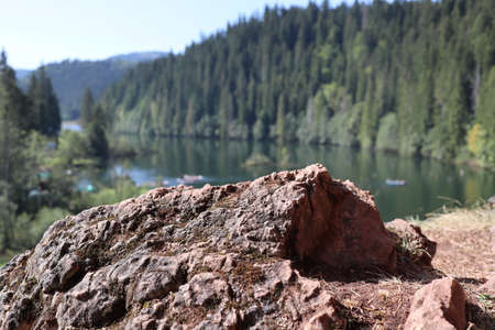 Red Lake Landscape, Carpathians Montains, Romania, Bicaz Areaの写真素材