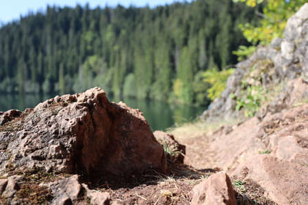 Red Lake Landscape, Carpathians Montains, Romania, Bicaz Areaの写真素材