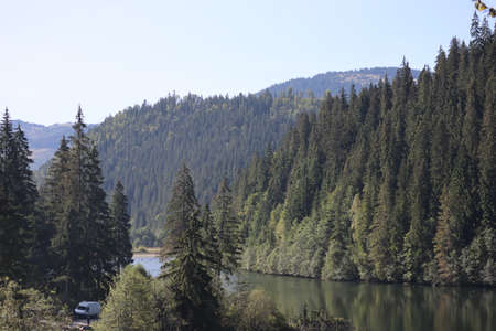 Red Lake Landscape, Carpathians Montains, Romania, Bicaz Areaの写真素材