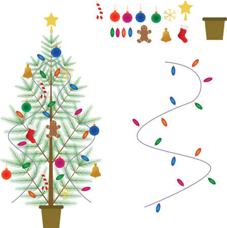Christmas tree elements , decorative elements , flat designのイラスト素材