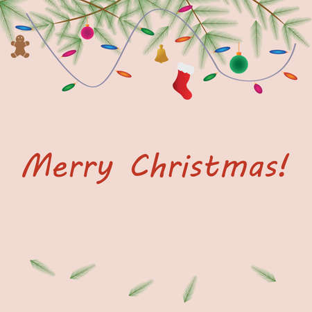 Merry Christmas card decorative flat design for winter hollidaysのイラスト素材