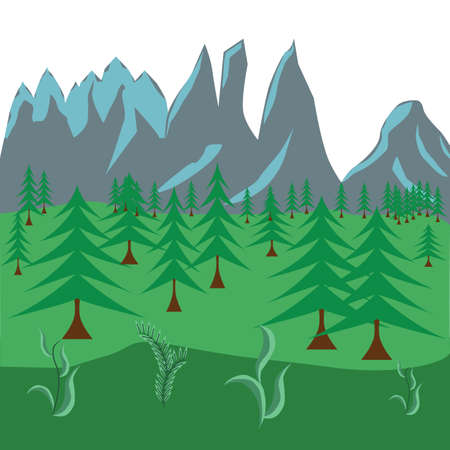 Flat nature landscape design, with mountain, green fieldのイラスト素材