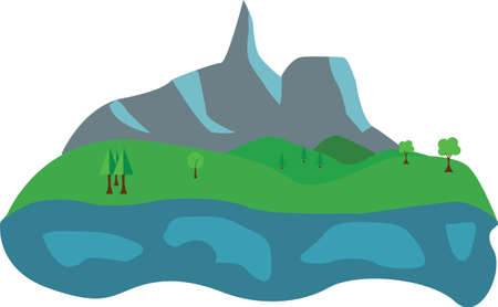 Flat nature landscape design, with mountain, green fieldのイラスト素材