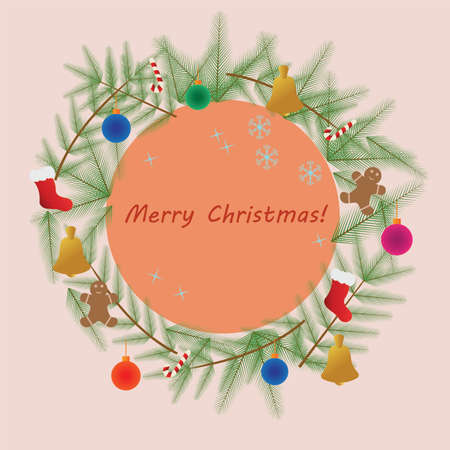 Merry Christmas card decorative flat design for winter hollidaysのイラスト素材