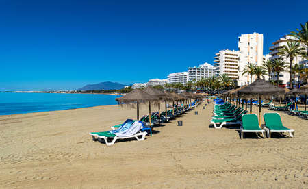 Beachside view of Marbella's Hotels along the Costa del Sol, Spainのeditorial素材