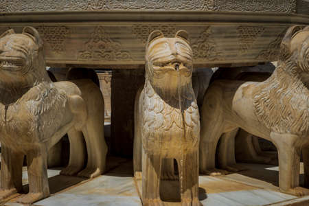 Detail carvings of the Patio of the Lions in the Alhambra Palace  Granada, Spainのeditorial素材