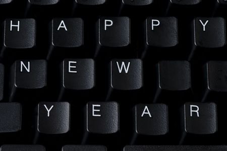 Happy New Year sign spelled with computer keysの写真素材