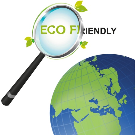 Magnifying glass looking from an Eco-friendly perspective at the globeのイラスト素材