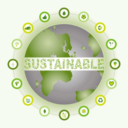 World showing the word Sustainable made out of bio eco environmental iconsのイラスト素材