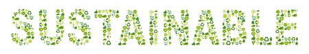 Word Sustainable filled with eco friendly, environmental and bio related iconsのイラスト素材