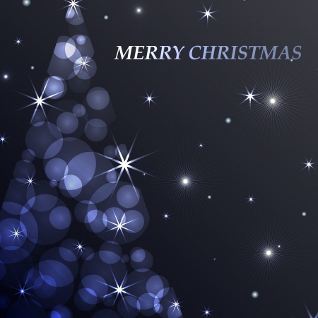 Seasonal background and card for new year and christmas decorated with a abstract christmas tree filled with glowing lights and decorated with stars and planetsのイラスト素材