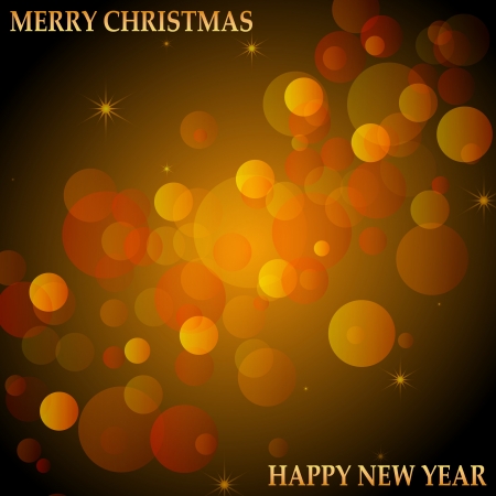 Seasonal greetings with the text Merry Christmas and Happy New year on a bokeh background with some star accents in red, brown and orange shadesのイラスト素材