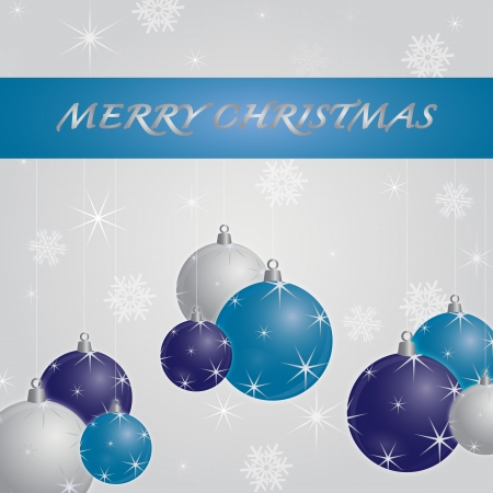 Seasonal background for new year and christmas decorated with three christmas balls in white, blue and purple on a white background filled with stars and snowflakesのイラスト素材