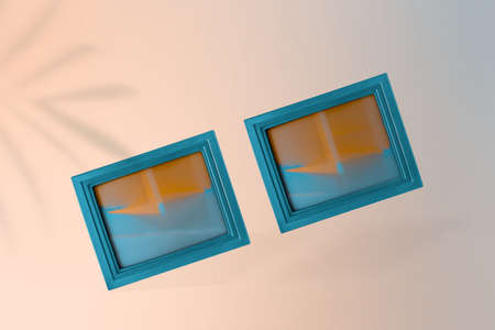 Shadow of tropical palm leaf and eyeglasses made of retro vintage television boxes on isolated...