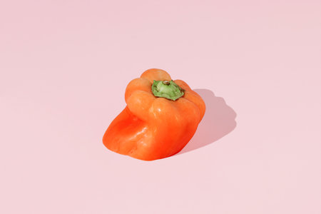 Minimal aesthetic, abstract, fresh vegetable concept made with half of sunlit orange-red pepper...