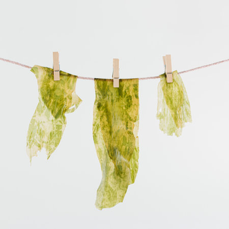 Wakame seaweed dried on isolated pastel white background. High protein sea vegetable. Minimal concept of healthy sustainable natural vegan superfood. Umami flavour food of future.の写真素材