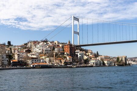 View on the 15 July Martyrs Bridge that crosses the Bosphorus, which connects Europe to Asia.の写真素材