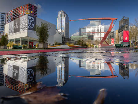 Rotterdam, the Netherlands - January 18 2020: Downtown Rotterdam at Schouwburgplein, a central square surrounded by theathers and restaurants.のeditorial素材