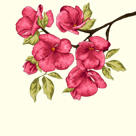 Branch of tree with beauty flowers  Wedding card のイラスト素材
