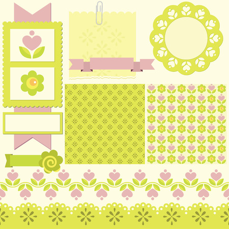 Scrapbook elements illustration, Cute seamless patterns included のイラスト素材