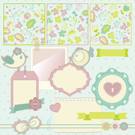 Scrapbook elements illustration, Cute seamless patterns included のイラスト素材