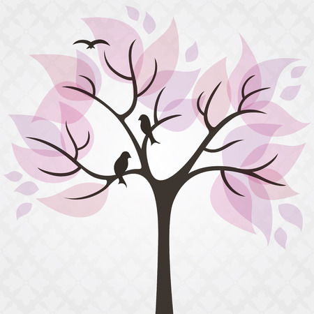 Tree and birds stylizedのイラスト素材