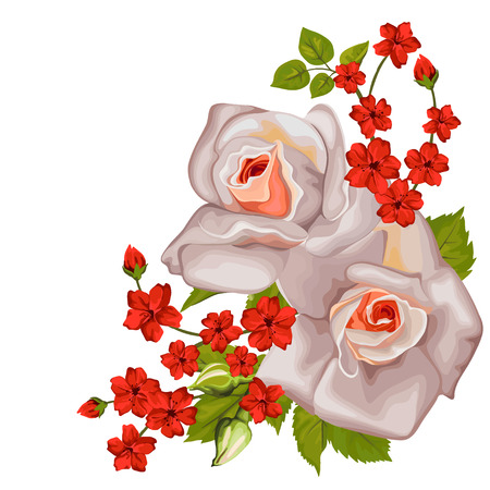 Floral greeting card with roses and frame. Background with polka dot. Perfect for greeting cards and invitations of the wedding, birthday, Valentine day, Mothers dayのイラスト素材