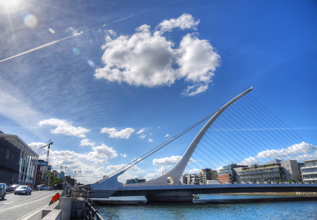DUBLIN, IRELAND - MAY 30, 2017: The Samuel Beckett Bridge over the river Liffey.のeditorial素材