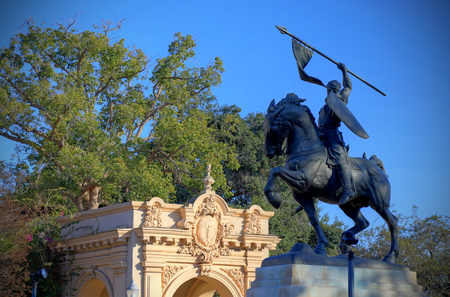 San Diego, California, USA - February 5, 2018: "El Cid Campeador," bronze statue created in 1927 by sculptor Anna Hyatt Huntington and architect William Templeton Johnson, and located in Balboa Park, San Diego, California.のeditorial素材