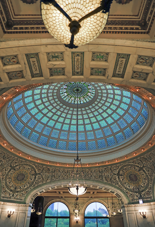 Chicago, Illinois, USA - June 22, 2018 - View of the interior and of the dome at the Chicago Cultural Center.のeditorial素材