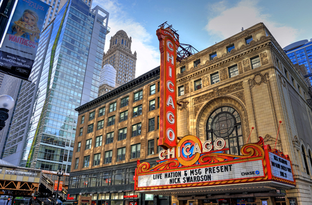Chicago, Illinois, USA - June 22, 2018: The landmark Chicago Theatre on State street. The historic theater dates from 1921.のeditorial素材