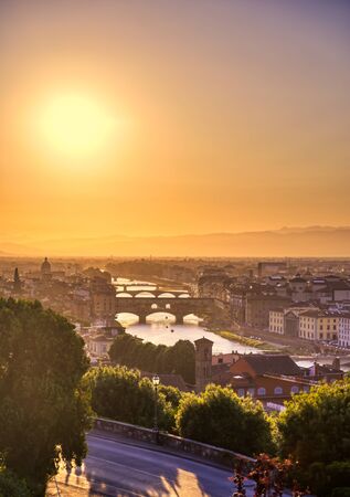 The sunset over Florence, capital of Italyâs Tuscany region.の写真素材