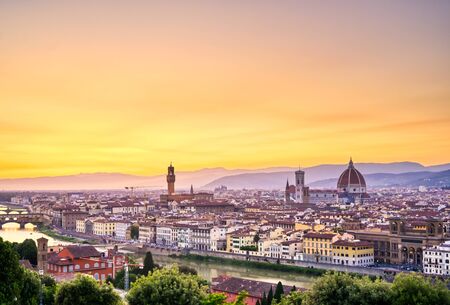 The sunset over Florence, capital of Italyâs Tuscany region.の写真素材