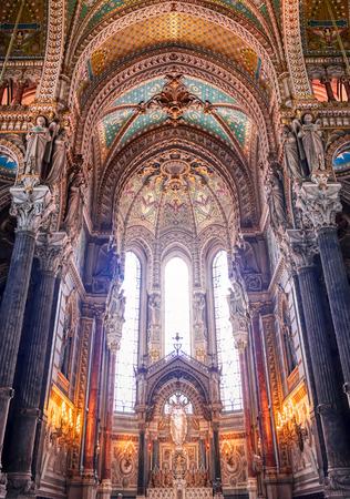 LYON, FRANCE -  JUNE 13, 2019 : The Basilica Notre Dame de Fourviere, built between 1872 and 1884, located in Lyon, France.のeditorial素材