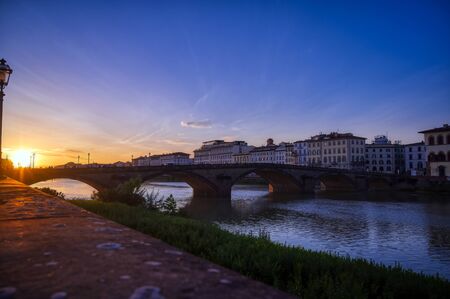 Florence, along the Arno River, in the Tuscany region of Italy.の写真素材