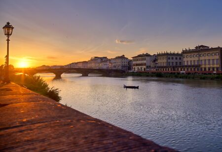 Florence, along the Arno River, in the Tuscany region of Italy.の写真素材