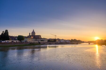 Florence, along the Arno River, in the Tuscany region of Italy.の写真素材