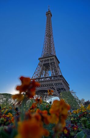 A view of the Eiffel Tower in Paris, France.の写真素材