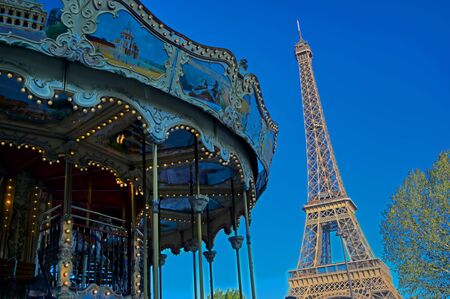 A view of the Eiffel Tower in Paris, France.の写真素材