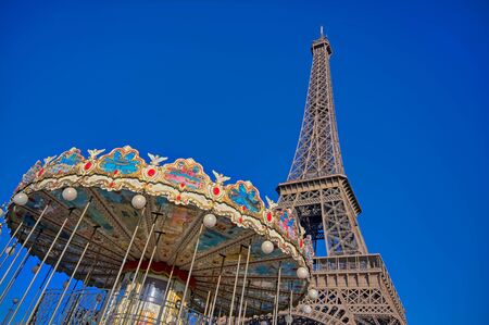 A view of the Eiffel Tower in Paris, France.の写真素材