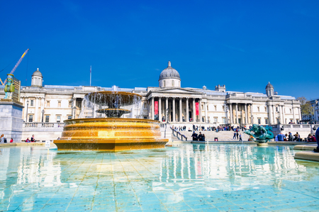 London, United Kingdom - June 17, 2019 : The Trafalgar Square and National Gallery Museum on a sunny day in London, England.のeditorial素材