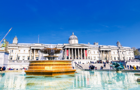 London, United Kingdom - June 17, 2019 : The Trafalgar Square and National Gallery Museum on a sunny day in London, England.のeditorial素材