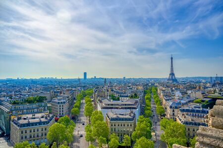 A view of the Eiffel Tower and Paris, France from the Arc de Triomphe.の写真素材